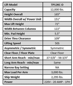 Tuxedo Two Post Clear Floor Lift Direct Drive(12K)