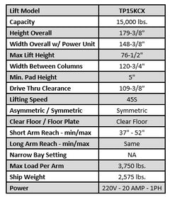 Tuxedo Two Post Clear Floor Lift (15k lbs)