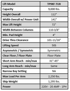 Tuxedo Two Post Floor Plate Lift (9K)